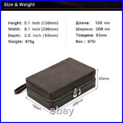 Crazy Horse Leather Cigar Case 4 Count Travel Humidor Zipper Wrist Cigar Box
