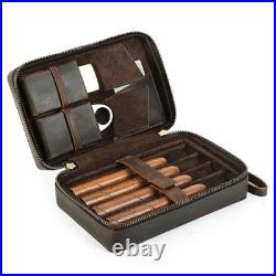 Crazy Horse Leather Cigar Case 4 Count Travel Humidor Zipper Wrist Cigar Box