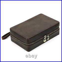 Crazy Horse Leather Cigar Case 4 Count Travel Humidor Zipper Wrist Cigar Box