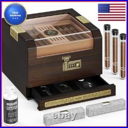 DXXULL DX-XJH02 Cigar Humidor Clear Top Cedar Wood Desktop 2 Layer Box with