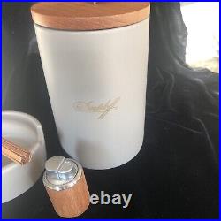 Davidoff Cigar Ceramic Jar humidor, Ceramic ashtray lighter set New In Box NICE