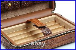 Decorebay crocodile Leather Travel Humidor Cigar Case Cedar Wood With Cutter