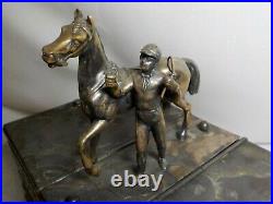 Derby Silver Co. Horse Jockey Figural Double Tobacco Box Humidor Cigar Tobacco