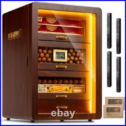 Desktop Cigar Humidor Cabinet 4 Cedar Wood Drawers 200 Cigars Digital
