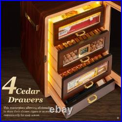 Desktop Cigar Humidor Cabinet 4 Cedar Wood Drawers 200 Cigars Digital