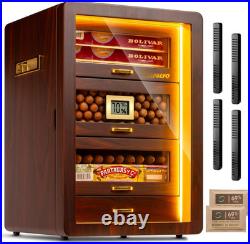 Desktop Cigar Humidor Cabinet Triple-Sided Light with Digital Hygrometer, Humidi Desktop Cigar Humidor Cabinet Triple-Sided Light with Digital Hygrometer, Humidi