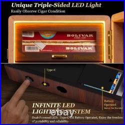 Desktop Cigar Humidor Cabinet Triple-Sided Light with Digital Hygrometer, Humidi Desktop Cigar Humidor Cabinet Triple-Sided Light with Digital Hygrometer, Humidi