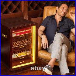 Desktop Cigar Humidor Cabinet Triple-Sided Light with Digital Hygrometer, Humidi