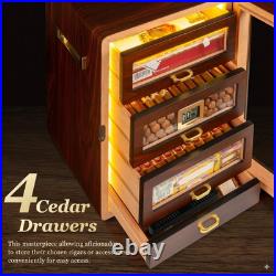 Desktop Cigar Humidor Cabinet Triple-Sided Light with Digital Hygrometer, Humidi