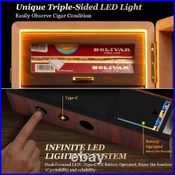 Desktop Cigar Humidor Cabinet Triple-Sided Light with Digital Hygrometer, Humidi Desktop Cigar Humidor Cabinet Triple-Sided Light with Digital Hygrometer, Humidi