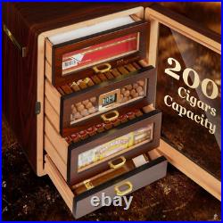 Desktop Cigar Humidor Cabinet Triple-Sided Light with Digital Hygrometer, Humidi