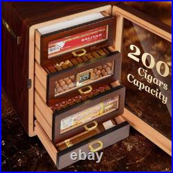 Desktop Cigar Humidor Cabinet Triple-Sided Light with Digital Hygrometer, Humidi Desktop Cigar Humidor Cabinet Triple-Sided Light with Digital Hygrometer, Humidi