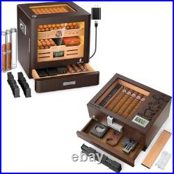 Desktop Cigar Humidor Cabinet with LED Lighting and Glass Top Cigar Humidor Box