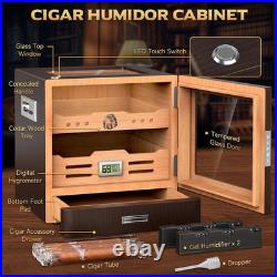 Desktop Cigar Humidor Cabinet with LED Lighting and Glass Top Cigar Humidor Box