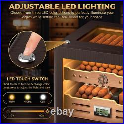 Desktop Cigar Humidor Cabinet with LED Lighting and Glass Top Cigar Humidor Box