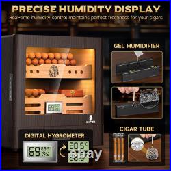 Desktop Cigar Humidor Cabinet with LED Lighting and Glass Top Cigar Humidor Box