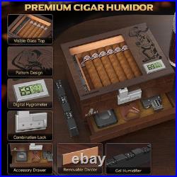 Desktop Cigar Humidor Cabinet with LED Lighting and Glass Top Cigar Humidor Box