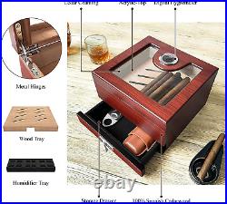 Desktop Cigar Humidor Cedar Wood Humidor Cigar Box for 25-50 Cigars with Acces