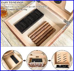 Desktop Cigar Humidor Cedar Wood Humidor Cigar Box for 25-50 Cigars with Acces