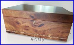 Desktop Humidor Agresti Cigar Box Inlay Burl Briar Wood Brass Key Lock Italy 13