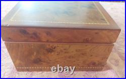Desktop Humidor Agresti Cigar Box Inlay Burl Briar Wood Brass Key Lock Italy 13