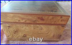 Desktop Humidor Agresti Cigar Box Inlay Burl Briar Wood Brass Key Lock Italy 13