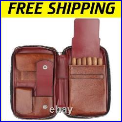 Durable Leather Cigar Box, Portable Humidor Holds 5-6 Cigars