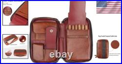 Durable Leather Cigar Box, Portable Humidor Holds 5-6 Cigars