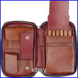 Durable Leather Cigar Box, Portable Humidor Holds 5-6 Cigars