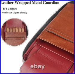 Durable Leather Cigar Box, Portable Humidor Holds 5-6 Cigars