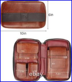 Durable Leather Cigar Box, Portable Humidor Holds 5-6 Cigars