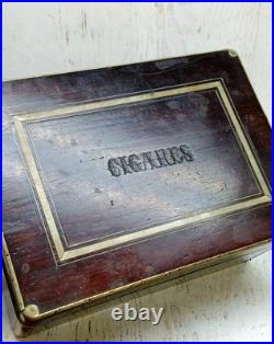 Early Antique Silver Inlaid Carved Wooden Cigar Box Humidor Adirondack Estate