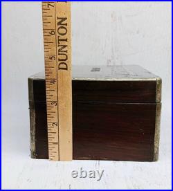 Early Antique Silver Inlaid Carved Wooden Cigar Box Humidor Adirondack Estate