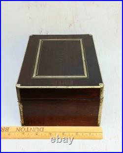 Early Antique Silver Inlaid Carved Wooden Cigar Box Humidor Adirondack Estate