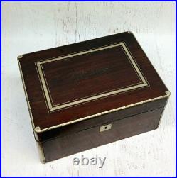 Early Antique Silver Inlaid Carved Wooden Cigar Box Humidor Adirondack Estate
