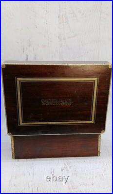 Early Antique Silver Inlaid Carved Wooden Cigar Box Humidor Adirondack Estate
