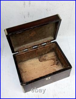 Early Antique Silver Inlaid Carved Wooden Cigar Box Humidor Adirondack Estate