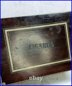 Early Antique Silver Inlaid Carved Wooden Cigar Box Humidor Adirondack Estate