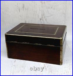 Early Antique Silver Inlaid Carved Wooden Cigar Box Humidor Adirondack Estate