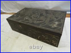 Early Bronze Cedar Wood Lined Humidor Cigar Box Ornate Art Nouveau