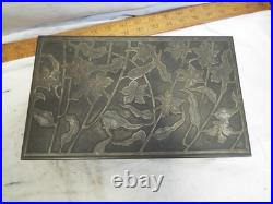 Early Bronze Cedar Wood Lined Humidor Cigar Box Ornate Art Nouveau