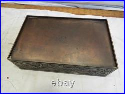 Early Bronze Cedar Wood Lined Humidor Cigar Box Ornate Art Nouveau