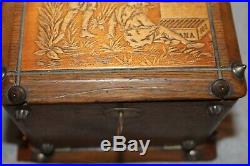 Early Rare Handcarved Habana Cigar Box Humidor With Key