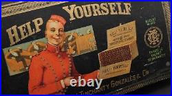 Early Vintage Help Yourself Tobacco Cigar Wood Box Graphic Attendant Gonzalès