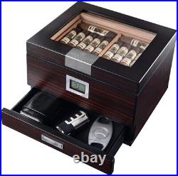 Ebony Wood- Analog Hygrometer Mantello Cigars Humidor, Humidor Cigar Box with