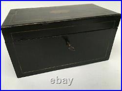 Edwardian Tobacco Cigar Humidor / Tea Caddy Wood Box with2 Compartments & Key