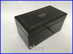 Edwardian Tobacco Cigar Humidor / Tea Caddy Wood Box with2 Compartments & Key