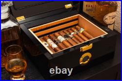 Electric Temperature Control Cigar Humidor Box (64°F-74°F), Bulid-In Fan for 360