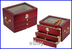 Elegant 75+ CT Count Cigar Humidor Humidifier Wooden Case Box Hygrometer threa