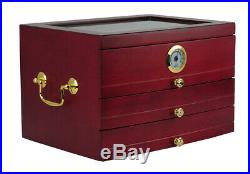 Elegant 75+ CT Count Cigar Humidor Humidifier Wooden Case Box Hygrometer threa